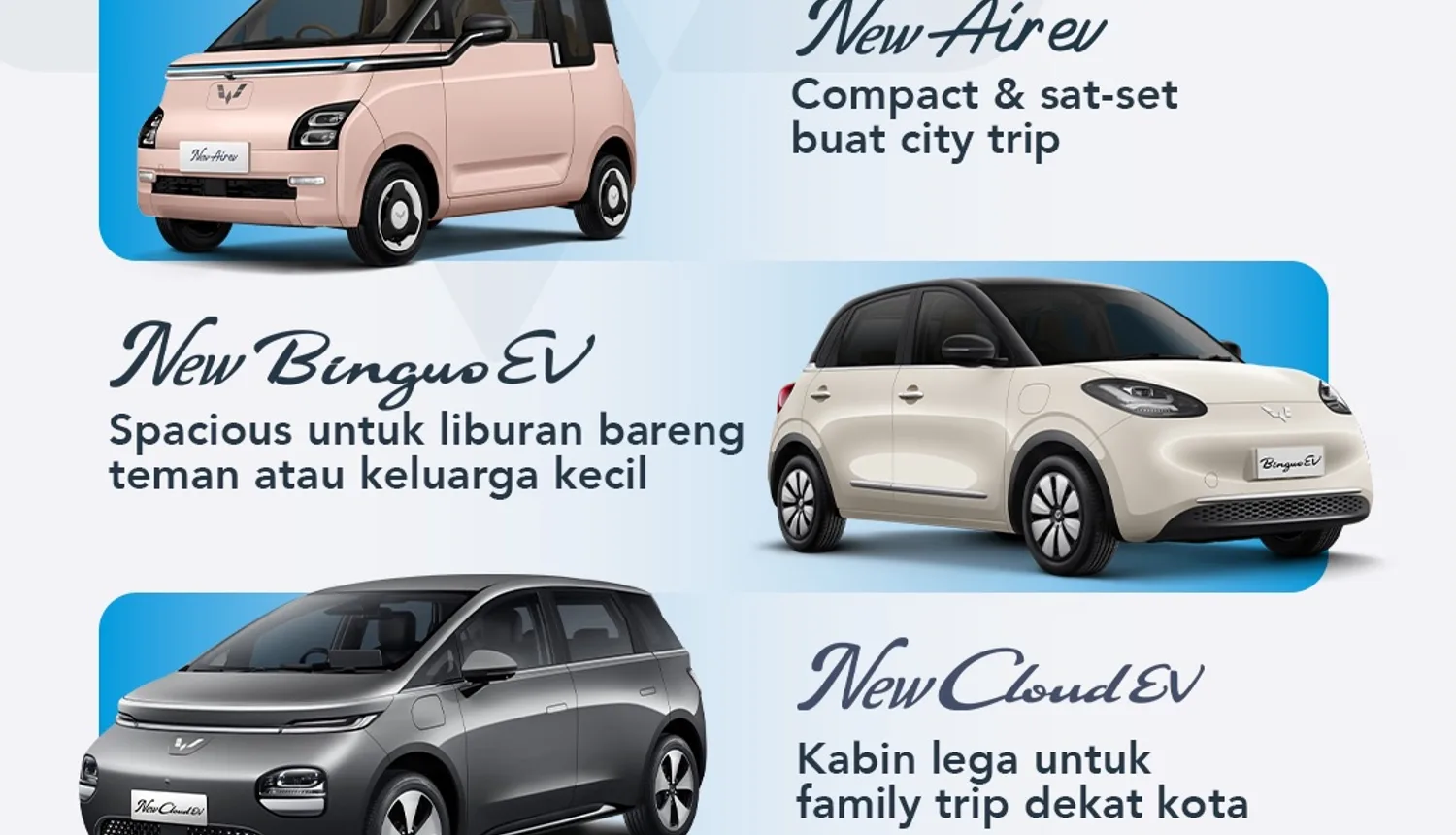 Panduan memilih Wuling EV untuk liburan: Air, Binguo, Cloud, atau Darion?